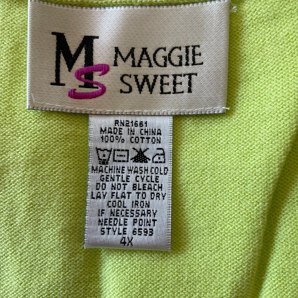MAGGIE SWEET 100% Cotton Embroidered Lime Green Palm Trees Knit Tank, Size 4X - Picture 3 of 9